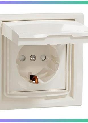 Розетка asfora eph3100323 ip44 з кришкою заземлення захисними шторками кремова для внутрішнього монтажу