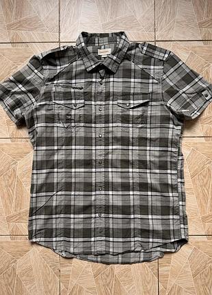Рубашка y2k diesel plaid shirt xl short sleeve snap button distressed cotton grey casual