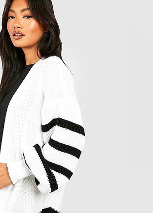 Женский белый кардиган river island (размер s/m) в черную полоску | стильный вязаный оверсайз