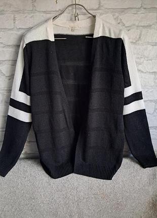 Жіночий чорний кардиган river island (розмір s/m) у білу смужку | стильний в'язаний оверсайз