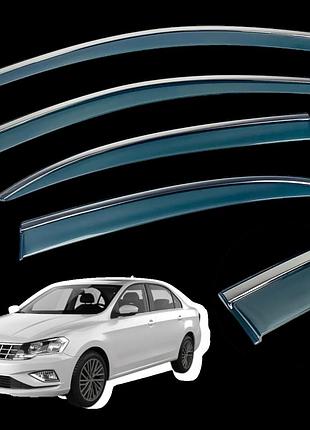 Дефлекторы окон (ветровики) volkswagen jetta mk7 2019+ седан с хром полосками (hawk)