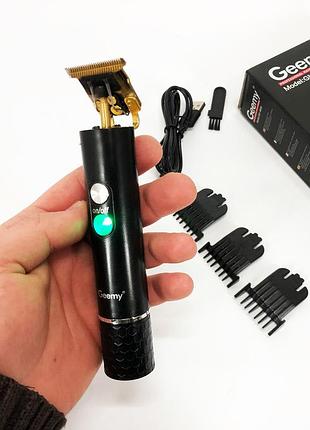 Машинка для стрижки акуммуляторная geemy, профессиональный триммер с набором насадок yj-57