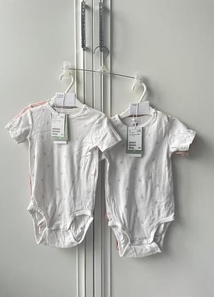Боді боди с коротким рукавом короткий рукав h&m 18-24 міс 2 роки білий белый рожевий розовый двійні близнят дівчинки дівчини девочку девочки