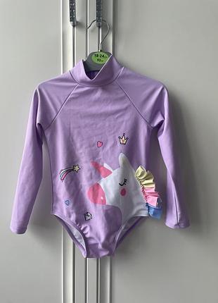 Купальник закритий рукавом  primark 18-24 міс 1,5-2 роки девочки девочку дівчини дівчинку єдиноріг единорогом фіолетовий лавандовий