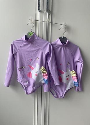 Купальник закритий рукавом двійні близнят  primark 18-24 міс 1,5-2 роки девочки девочку дівчини дівчинку єдиноріг единорогом фіолетовий лавандовий