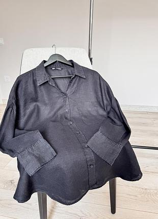 Zara сорочка чорна льон