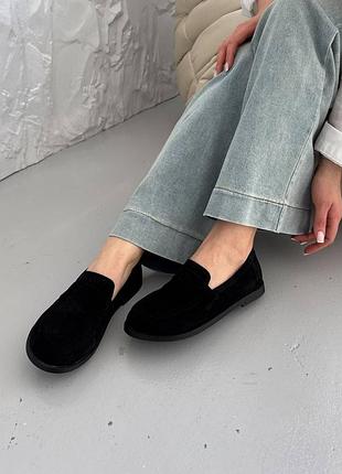Женские лоферы анатомические barefoot черные натуральная замша 5560