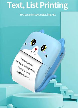 Детский термопринтер a8 cat printer blue, bluetooth, зу type-c 6