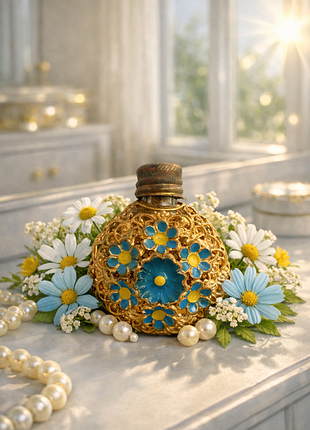 1950-е! 👑 чехия винтаж флакон для духов латунь стекло эмали коллекционный чехословакия филигрань незабудки 4