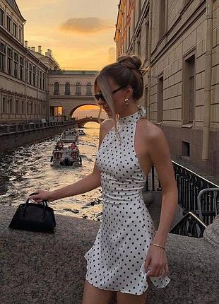 Нежное легкое женское платье в горох
