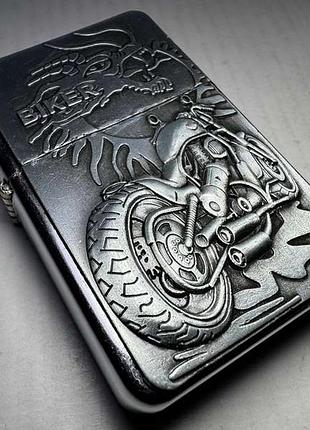 Зажигалка бензиновая tom, biker, germany, байк и дракон, 3d рисунок