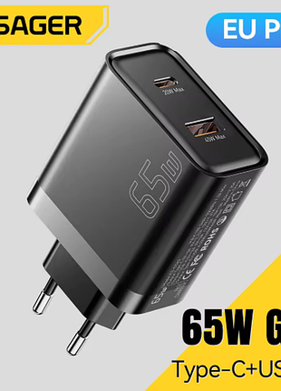 Essager 65w gan зарядка / pd 3.0 / qc 4.0 / type-c / для ноутбука