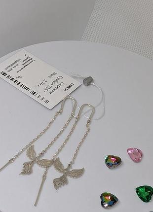 Сережки протяжки фенікс зі срібла 925 проби подвійні