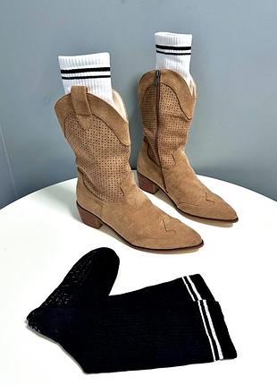 Жіночі, коричневі сапоги «ковбойки»; ботінки botas cowboy; женские ботильоны 39 размер (деми); замшеве взуття «казаки»; жіночі козачки 25 см устілка