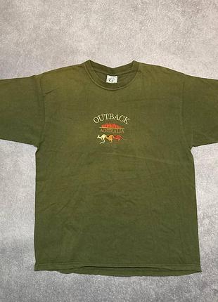 Чоловіча футболка outback australia кольору хакі з вишивкою кенгуру vintage fade
