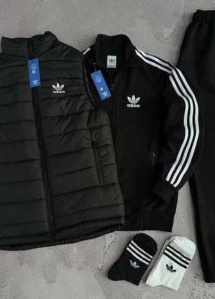 Спортивный набор, комплект adidas: жилет-костюм (кофта+брюки)-носочки 2 пары новинка 5 цветов