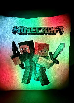 Подушка-ночник minecraft - подарок мальчику светящаяся подушка декоративная габардин мех плюш