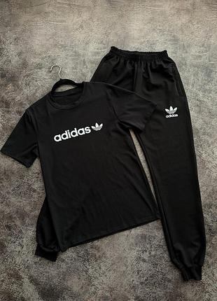 Спортивный костюм мужской, комплект adidas черные брюки + футболка