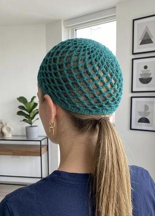Шапка кроше, сетка, handmade ,тренд сезона