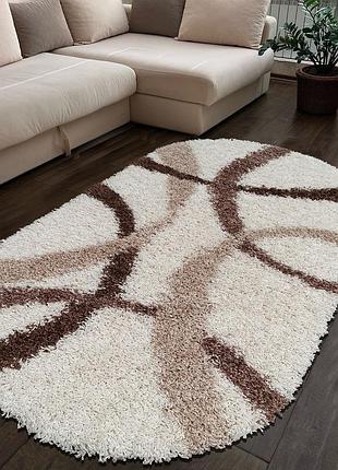 Килим із довгим ворсом 1,5x2,3 м super lux shaggy. cream 7368a овальний