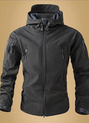 Куртка толстовка чоловіча softshell чорна,  непромокаюча кофта куртка на блискавці, тепла толстовка на флісовій підкладці
