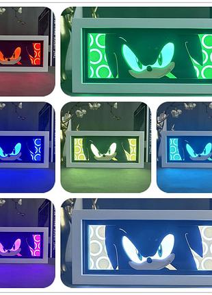 Многослойный ночник лампа аниме светильник ёж соник sonic the hedgehog rgb
