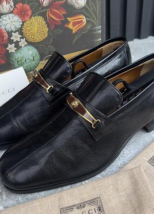 Gucci tiger embellished loafers brown/black leather чоловічі туфлі лофери шкіра оригінал 41 eur
