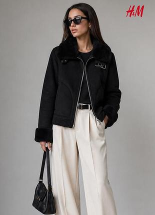 Новая черная базовая дубленка с мехом h&amp;m xs