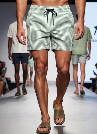 Шорты для плавания мужские h&amp;m, зеленые в полоску, s, полиэстер