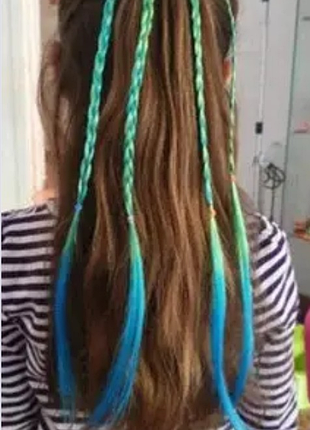 Резинка гумка канеколон для волосся зелений блакитний 🍀💙🍀