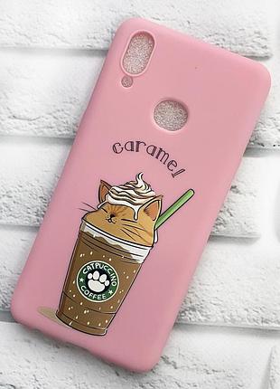 Матовый чехол на samsung galaxy а10ѕ a107 розовый капучино котик (принт 97)