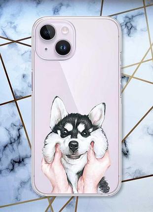Прозрачный чехол с защитой камеры на iphone 14 :: мордочка (принт 121)