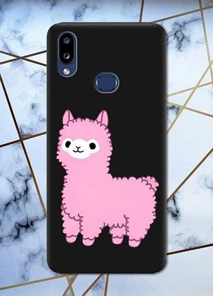 Матовый чехол с черными боками на samsung galaxy а10ѕ a107 :: лама розовая (принт 100)