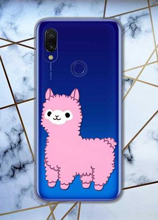 Прозрачный чехол для xiaomi redmi 7 :: лама розовая (принт 100)