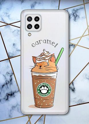 Прозрачный чехол на samsung galaxy m32 / m22 / a22 4g капучино котик (принт 97)