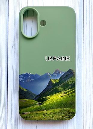 Матовий оливковий чохол на iphone 16 карпати україна (принт 409)