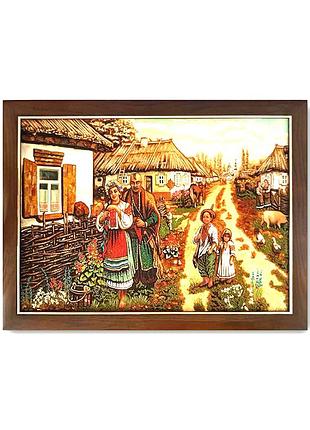 Картина з бурштину українська родина (картини та ікони з бурштину)