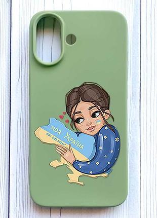 Матовий оливковий чохол на iphone 16 моя україна (принт 2)