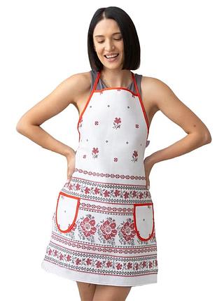 Фартух лляний білий орнамент (75х55 см.) (кухонні фартухи)