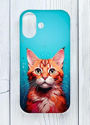 Чехол с утолщёнными углами на iphone 16 кошка (принт 408)