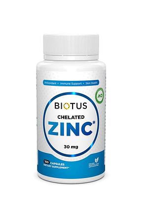 Хелатний цинк, chelated zinc, biotus, 30 мг, 100 капсул 44313