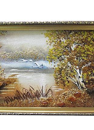 Картина из янтаря летят гуси (картины из янтаря и иконы)