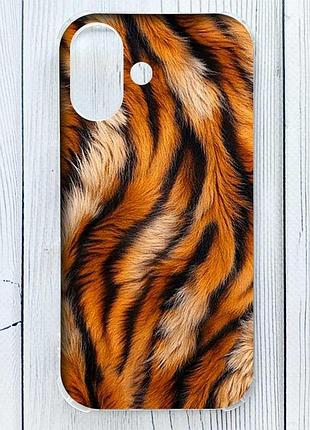 Чехол с утолщёнными углами на iphone 16 тигровый мех (принт 395)