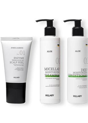 Энзимный пилинг для кожи головы + набор для сухого типа волос hillary aloe deep moisturizing