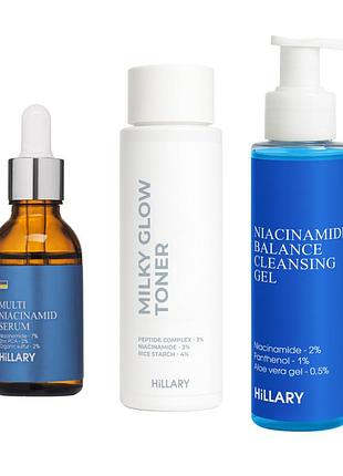 Набор для уменьшения жирности, высыпаний и тусклого тона кожи hillary anti-oil & glow boost set