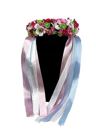 Обруч цветущая долина, с лентами красно-розовый