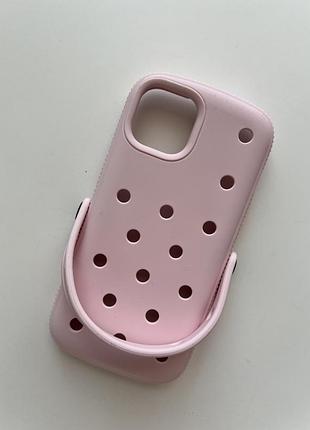 Чохол crocs стиль | світло-рожевий | силікон | з петлею | iphone 12/13/14