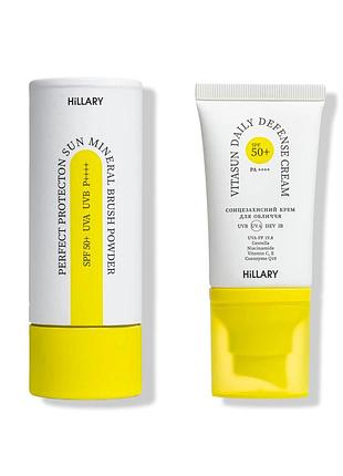 Солнцезащитная минеральная пудра бежевая с spf 50 + солнцезащитный крем для лица spf 50+