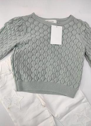 Детская кофта ажурная вязка мятного цвета h&m 92 см