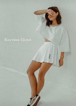 Костюм "целуй бренда e"13 буква",: кроп топ + юбка, р. s/m